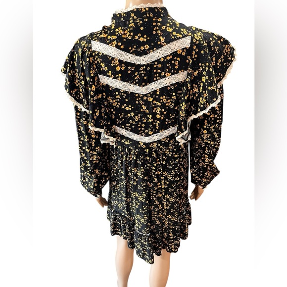 River Island Black Floral Yoke boho
 Long Sleeve mini tunic Dress - Picture 5 of 11